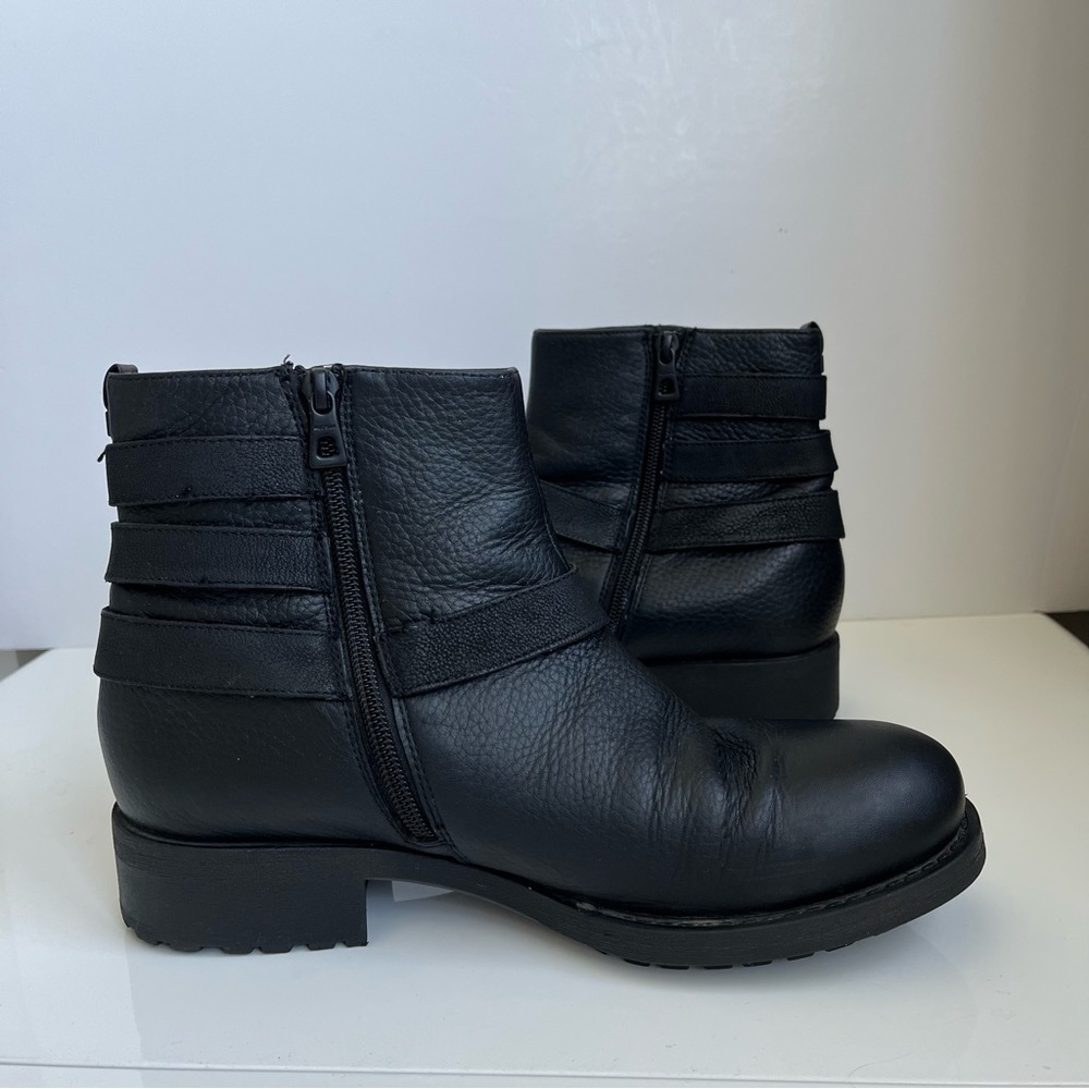 RUDSAK Black Leather Moto Boots - Triple Buckle Zip Ankle Booties - Size 39 - Picture 10 of 12